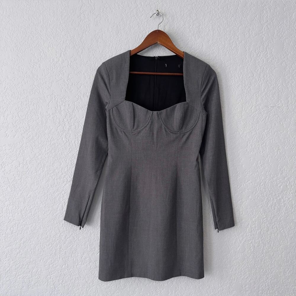 zara gray long sleeve office business casual mini dress size x-small